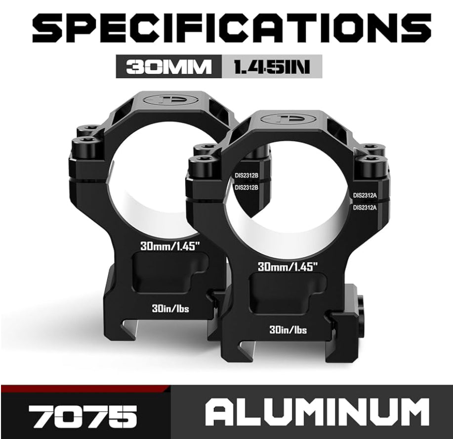 7075 Series Aluminum Scope Rings - Medium Profile