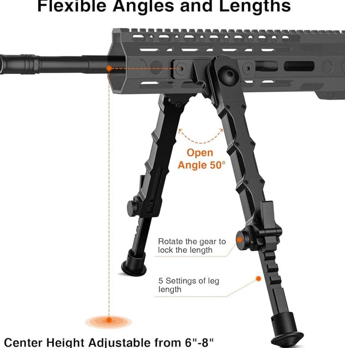 MidTen Tactical M-Rail Bipod for Hunting & Shooting – Foldable Lightweight Rifle Bipod with Adjustable Height and Anti-Slip Rubber Feet for Outdoor Tactical Use