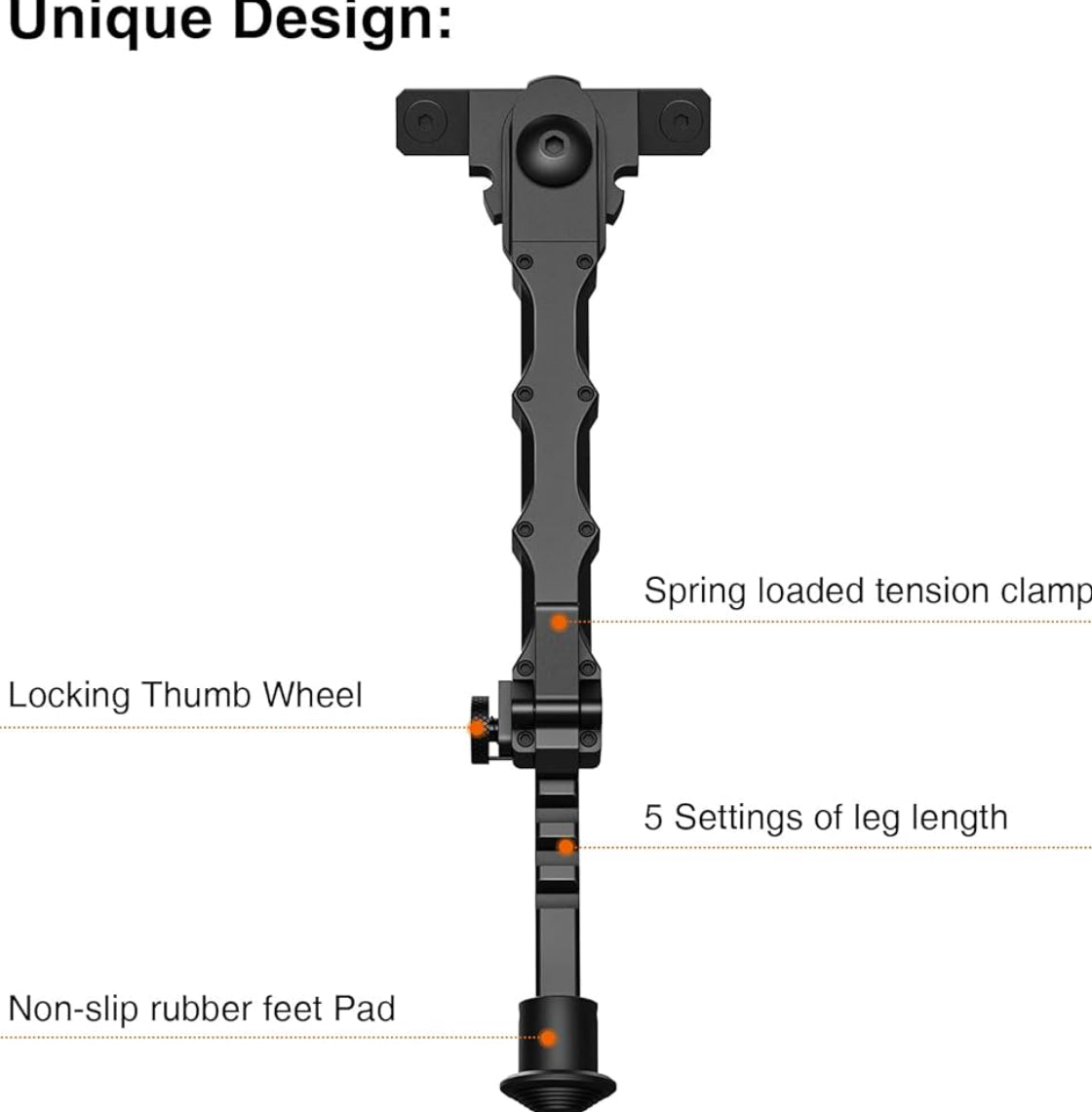 MidTen Tactical M-Rail Bipod for Hunting & Shooting – Foldable Lightweight Rifle Bipod with Adjustable Height and Anti-Slip Rubber Feet for Outdoor Tactical Use
