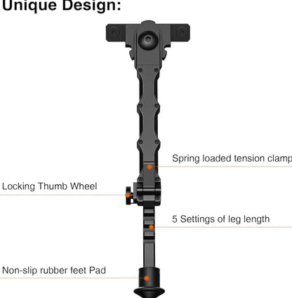 MidTen Tactical M-Rail Bipod for Hunting & Shooting – Foldable Lightweight Rifle Bipod with Adjustable Height and Anti-Slip Rubber Feet for Outdoor Tactical Use