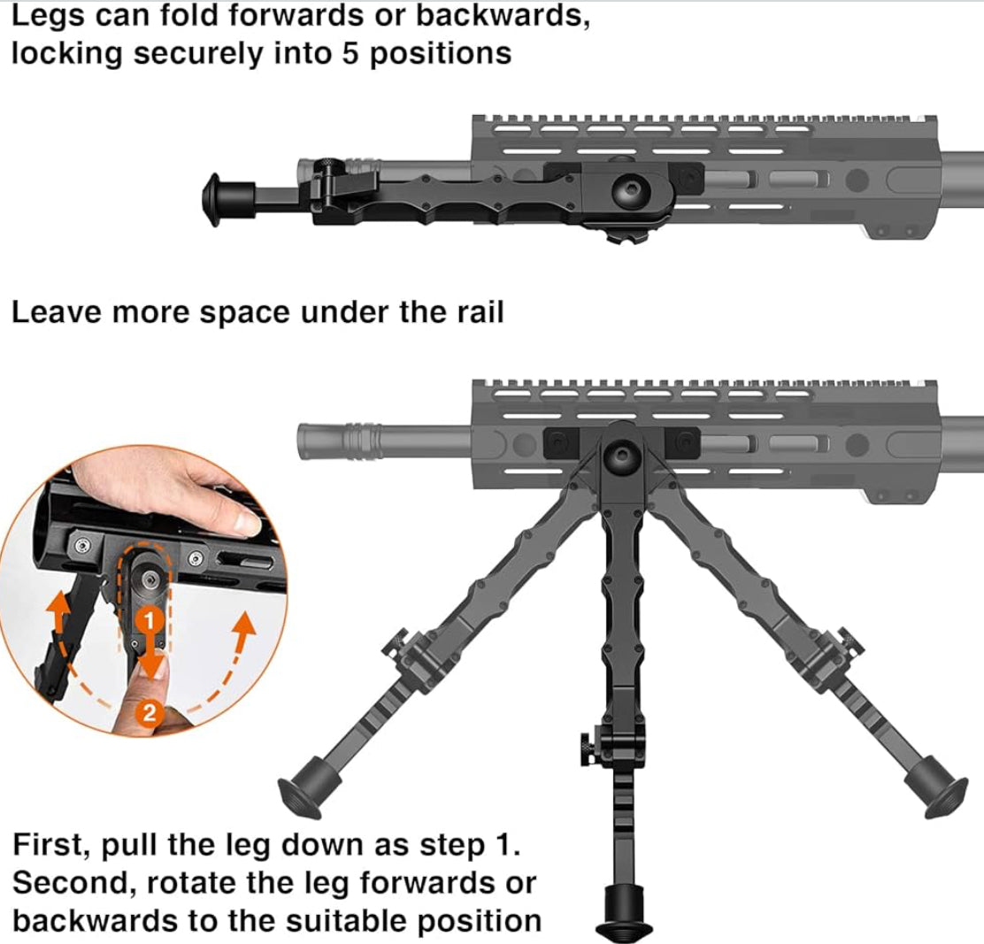 MidTen Tactical M-Rail Bipod for Hunting & Shooting – Foldable Lightweight Rifle Bipod with Adjustable Height and Anti-Slip Rubber Feet for Outdoor Tactical Use